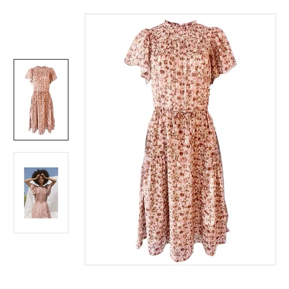 Trovata Flutter Sleeve Orange Pink Midi Dress - Picture 1 of 10